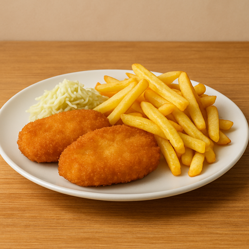 Mini-Hähnchenschnitzel  mit Pommes